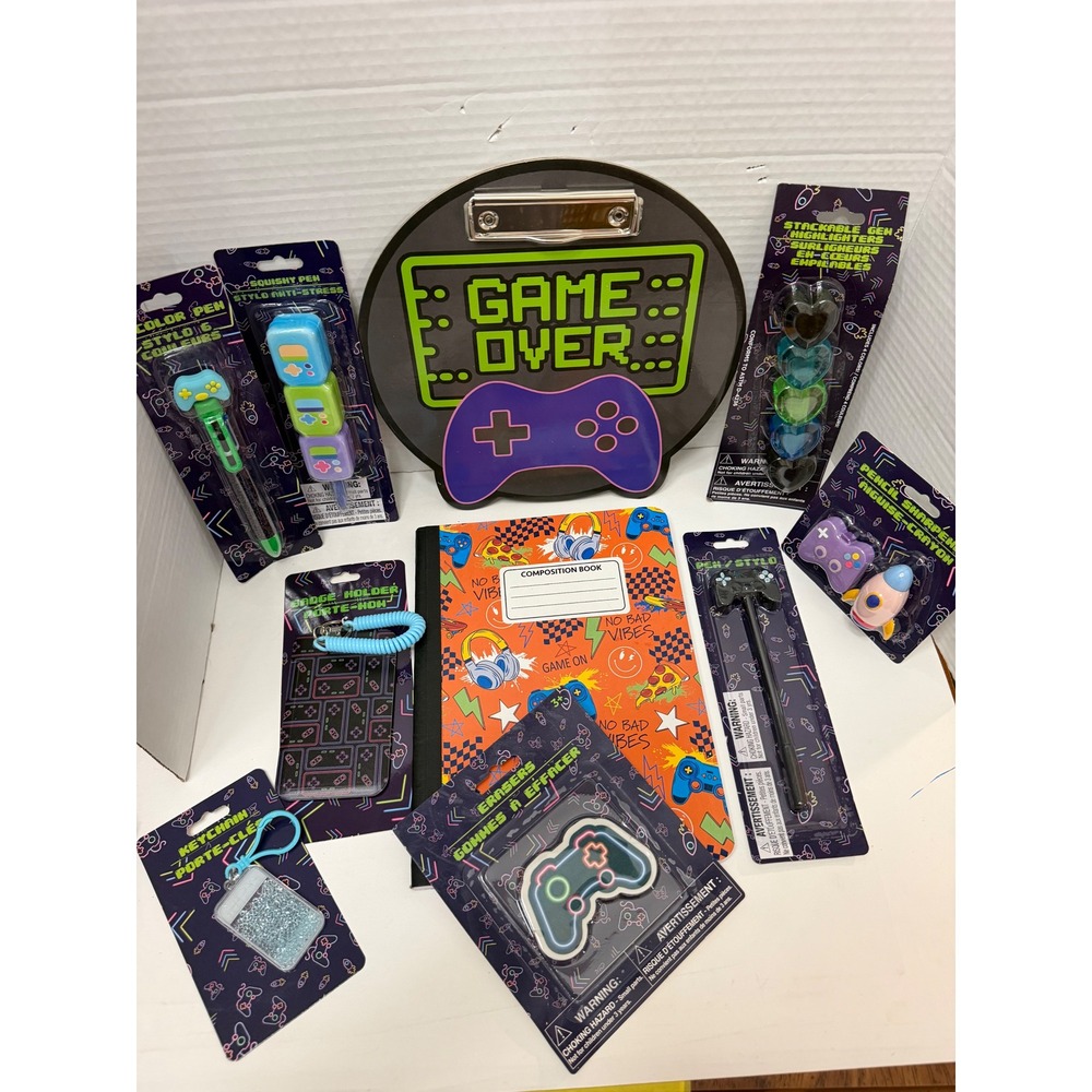 Gamer Stationery Set Clipboard Composition Notebook Highlighters Sharpener New